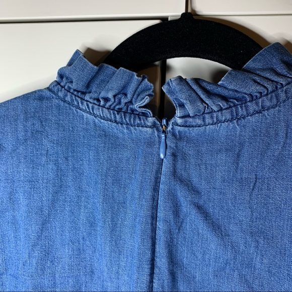 Zara High-Neck Ruffle Denim 3/4 Sleeve Puffy Top - Picture 9 of 14